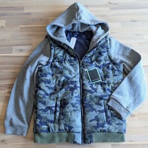 Andy‎ & Evan Kids Camo Puffer Hybrid Hoodie Jacket Green Blue Grey Size 16 NWT